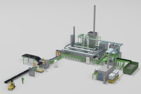 Rendering dei macchinari dell’impianto industriale 9PV