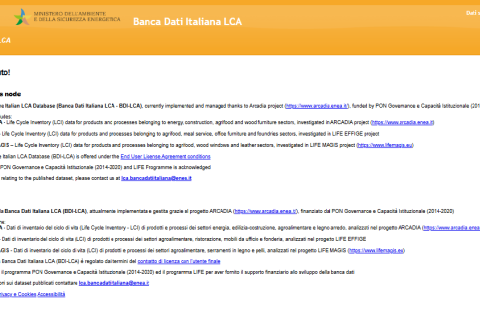 Homepage del sito della Banca Dati Italiana LCA